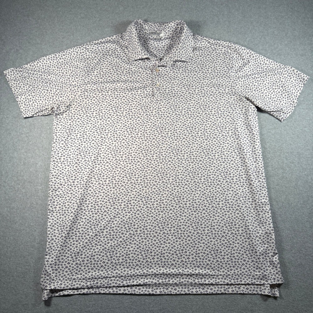 Peter Millar Polo Men's XL White Anglerfish Print Summer Comfort Crown Sport